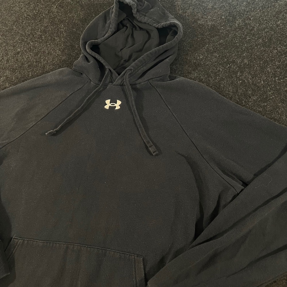 Under Armour Hoodie Mens Medium Black Pullover Fleece Logo Sweatshirt Gym Active
